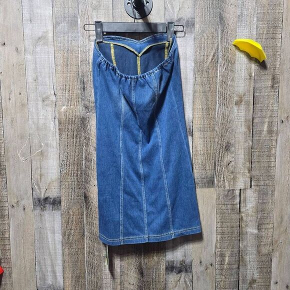 Halara Flex Tube Backless Bodycon Stretchy Knit Denim Mini Casual Dress NWT - Picture 3 of 5